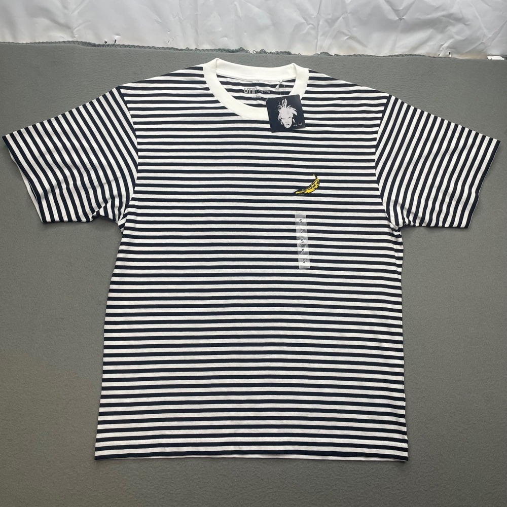 Uniqlo Men T-Shirt Cotton Striped Small Andy Warhol Banana Pop Art Tee